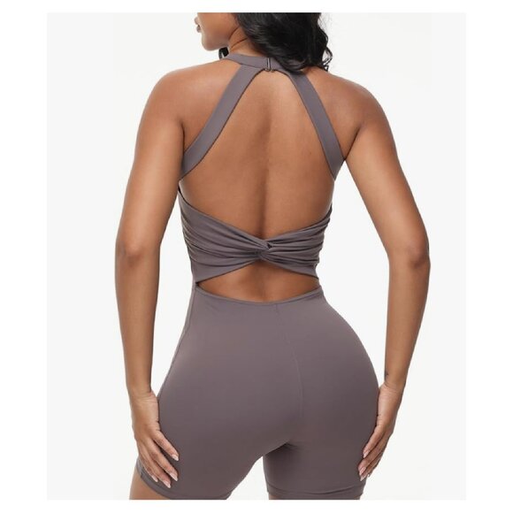Romper Sleeveless Backless Square Neck Athletic Shorts Workout Jumpsuit - Picture 5 of 9